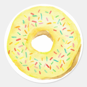 ウォーターカラーイエロースプリンクルドーナツ誕生日 ラウンドシール