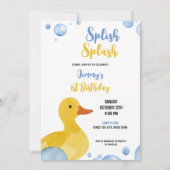 ウォーターカラーイエローダック男の赤ちゃん誕生日 招待状 (正面)