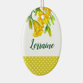 ウォーターカラーイエローデイリリーフローラアートデザイン セラミックオーナメント (右)