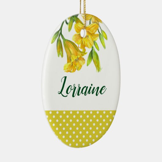 ウォーターカラーイエローデイリリーフローラアートデザイン セラミックオーナメント (右)