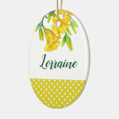 ウォーターカラーイエローデイリリーフローラアートデザイン セラミックオーナメント (左)