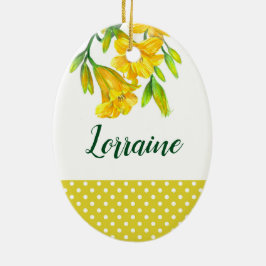 ウォーターカラーイエローデイリリーフローラアートデザイン セラミックオーナメント