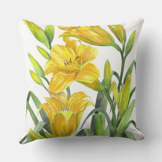 ウォーターカラーイエローデイリリーフローラアート クッション (裏面)