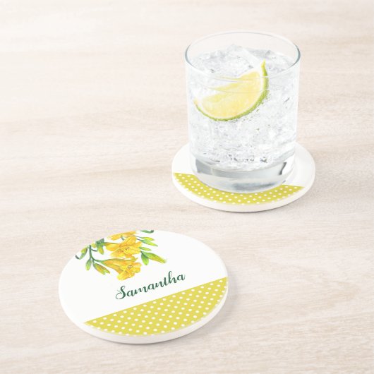 ウォーターカラーイエローデイリリーフローラアート コースター (側面)