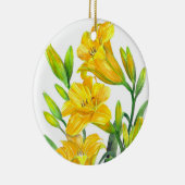 ウォーターカラーイエローデイリリーフローラアート セラミックオーナメント (右)