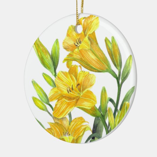 ウォーターカラーイエローデイリリーフローラアート セラミックオーナメント (左)