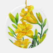 ウォーターカラーイエローデイリリーフローラアート セラミックオーナメント (裏面)