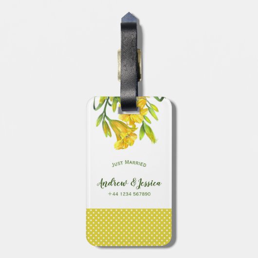 ウォーターカラーイエローデイリリーフローラアート ラゲッジタグ (裏面縦)