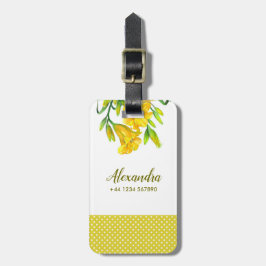 ウォーターカラーイエローデイリリーフローラアート ラゲッジタグ