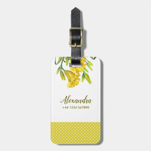 ウォーターカラーイエローデイリリーフローラアート ラゲッジタグ (正面縦)