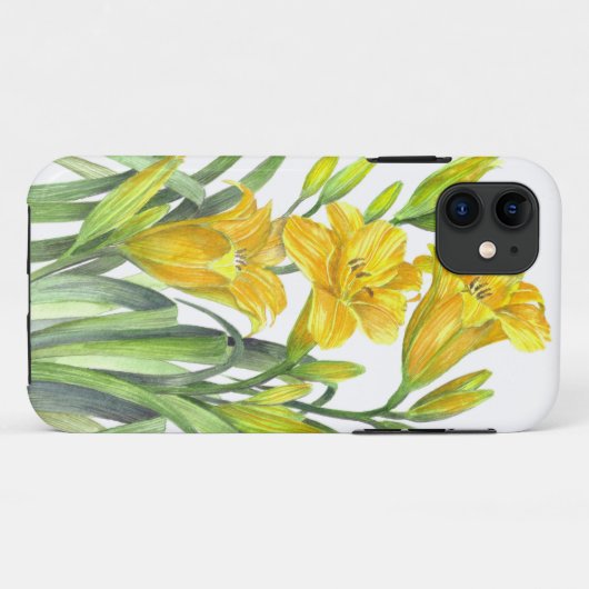 ウォーターカラーイエローデイリリーフローラアート Case-Mate iPhoneケース (裏面(横))