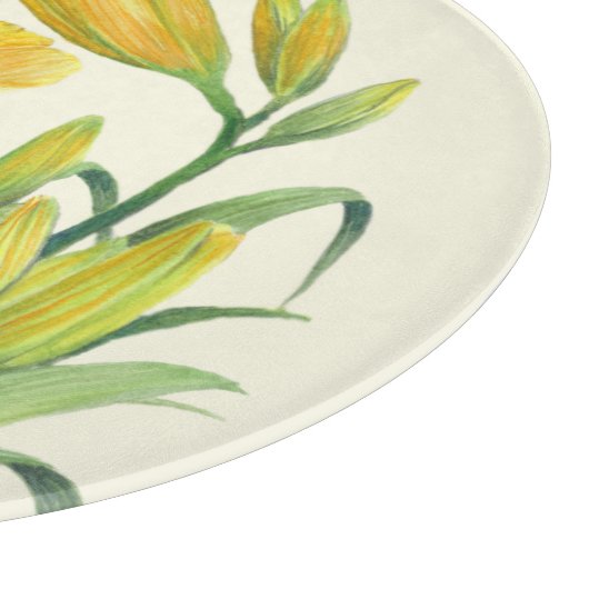 ウォーターカラーイエローデイリリーフローライラストレーション カッティングボード (角)