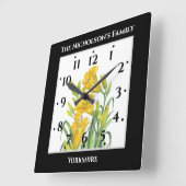 ウォーターカラーイエローデイリリーフローライラストレーション スクエア壁時計 (傾斜)