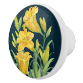 ウォーターカラーイエローデイリリーフローライラストレーション セラミックノブ (右)