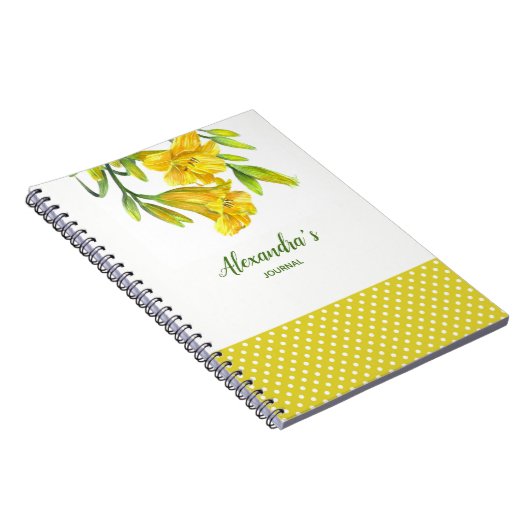 ウォーターカラーイエローデイリリーフローライラストレーション ノートブック (右側)