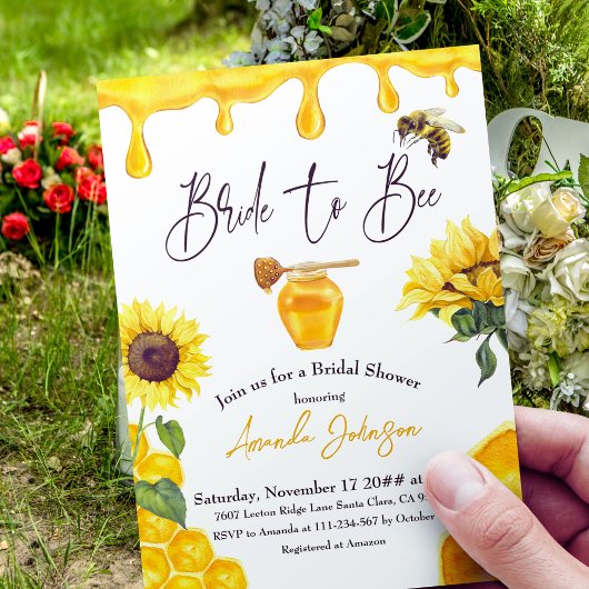 ウォーターカラーイエローハニーブライドへビーブライダルシャワー 招待状