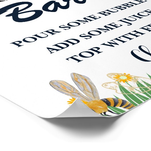 ウォーターカラーイエローフローラホニービーママモサバー ポスター (角)