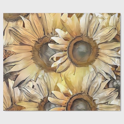 ウォーターカラーイエローブーケサンフラワーコレクション ラッピングペーパー (フラット)