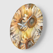 ウォーターカラーイエローブーケサンフラワーコレクション ラージ壁時計 (傾斜)