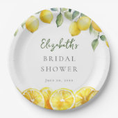 ウォーターカラーイエローレモンシトラスブライダルシャワー ペーパープレート (正面)