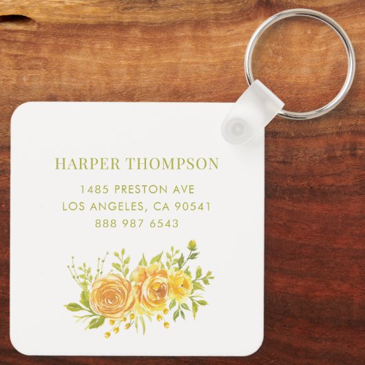 ウォーターカラーイエローローズフローラリースモノグラム キーホルダー (裏面)