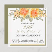 ウォーターカラーイエローローズ誕生日 招待状 (正面/裏面)