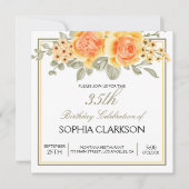 ウォーターカラーイエローローズ誕生日 招待状 (正面)