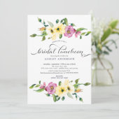 ウォーターカラーイエロー&バイオレットフローラブライダルランチョン 招待状 (スタンド正面)