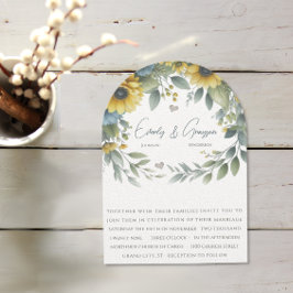 ウォーターカラーイエロー&ブルーエレガンスフローラ結婚ズ 招待状