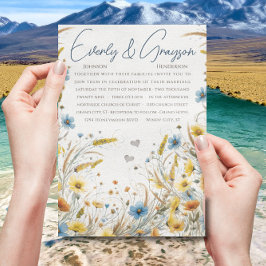 ウォーターカラーイエロー&ブルーエレガンスフローラ結婚ズ 招待状