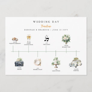 ウォーターカラーイラストの結婚式タイムライン プログラム