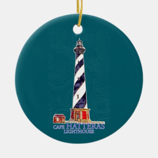 ウォーターカラーイラストレーションケープハッタラスライトハウス セラミックオーナメント (正面)