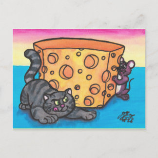 ウォーターカラーイラスト コミック カートゥーン 猫 ネズミ ポストカード