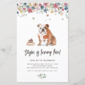 ウォーターカラーイングリッシュブルドッグ誕生日招待状 (正面)