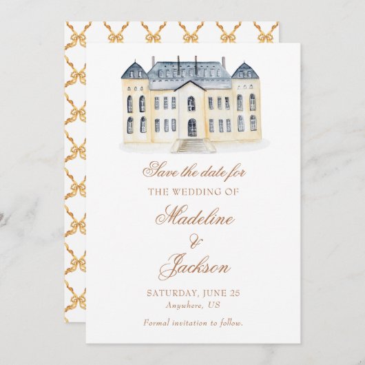 ウォーターカラーイングリッシュマナーエステート結婚ズ セーブザデート (正面/裏面)