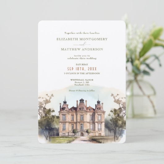 ウォーターカラーイングリッシュマナー結婚式招待状 招待状 (スタンド正面)