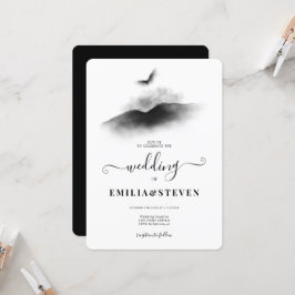ウォーターカラーイーグルマウンテンズ結婚白黒 招待状