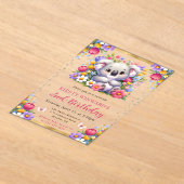 ウォーターカラーイースターコアラ&春の花誕生日 アクリル招待状 (レイダウン)