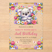 ウォーターカラーイースターコアラ&春の花誕生日 アクリル招待状 (正面)