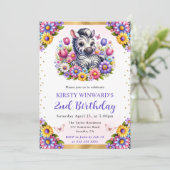 ウォーターカラーイースターゼブラ&春の花誕生日 招待状 (スタンド正面)