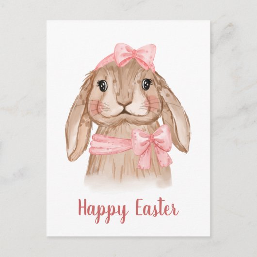 ウォーターカラーイースターバニーラビットホリデー シーズンポストカード (正面)