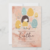 ウォーターカラーイースターパステルトドラーガール誕生日 招待状 (正面)
