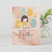 ウォーターカラーイースターパステルトドラーガール誕生日 招待状 (スタンド正面)