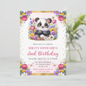 ウォーターカラーイースターパンダ春の花誕生日 招待状 (スタンド正面)