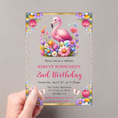 ウォーターカラーイースターフラミンゴ春の花誕生日 アクリル招待状 (インサイチュ (ポータブル))