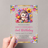 ウォーターカラーイースターヘッジホッグ春の花誕生日 アクリル招待状 (インサイチュ (ポータブル))