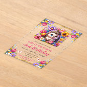 ウォーターカラーイースターヘッジホッグ春の花誕生日 アクリル招待状 (レイダウン)