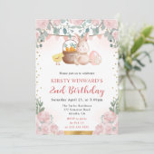 ウォーターカラーイースターラビットアンドフラワーズ誕生日 招待状 (スタンド正面)