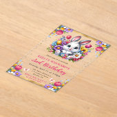 ウォーターカラーイースターラビット春の花誕生日 アクリル招待状 (レイダウン)