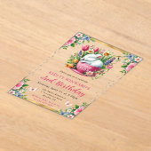 ウォーターカラーイースターラビット春の花誕生日 アクリル招待状 (レイダウン)